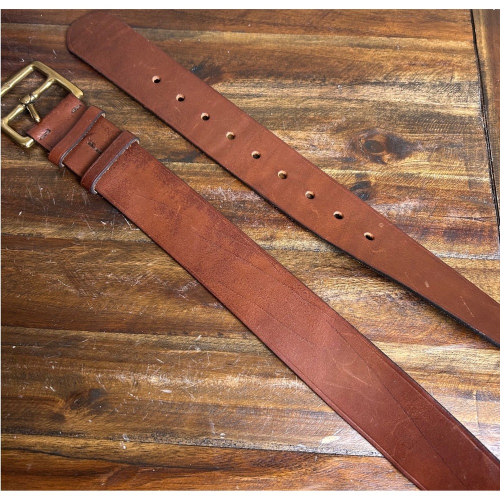 J Crew Genuine Italian Leather Belt Brass Buckle Made in USA Womens L‎ - Picture 3 of 12